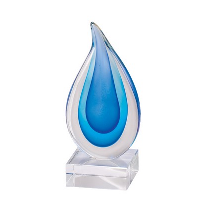 Blues & Clear Teardrop Art Glass Award - 7'' H