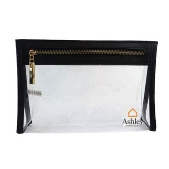 Clear Cosmetic Bag w/Faux Leather Trim