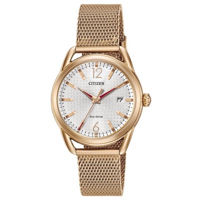 Citizen Ladies' Eco-Drive Watch, Rose Gold-tone Case, Rose gold-tone Mesh Bracelet, Silver-tone Dial