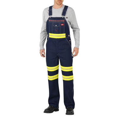 Dickies Men's E-Vis Enhanced Visibility Denim Bib Overall - Yellow Stripe