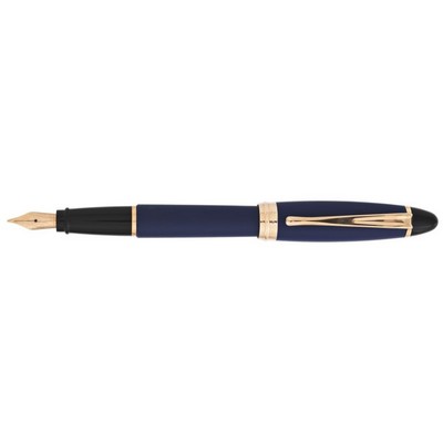 Luxury Line Aurora Ipsilon Satin Blue Fountain Pen Rose Gold Trim