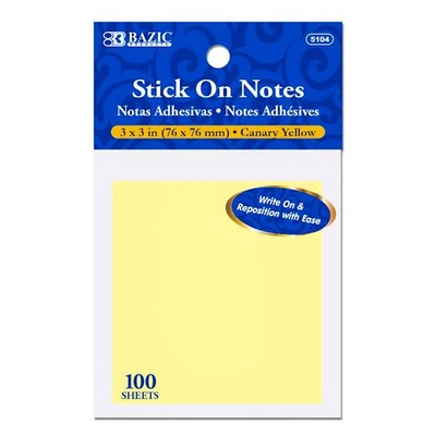 Stick On Notes - 100 Sheets, Yellow (Case of 288)