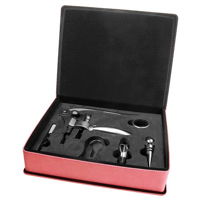 Laserable Pink Leatherette 5-Piece Wine Tool Set