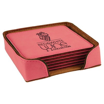 Pink Leatherette Square 6-Coaster Set