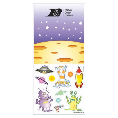 Children's Peel N Play Sticker | 3 1/4" x 7" Sheet | Space Alien Scene