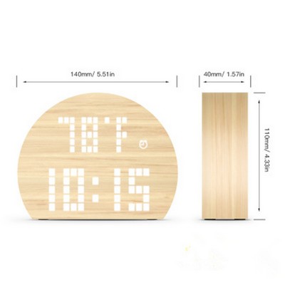 Moon Shaped LED Digital Wooden Alarm Clock