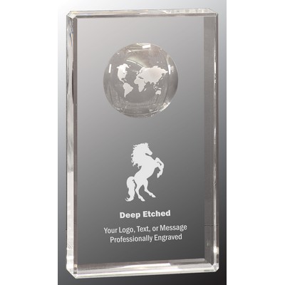 8" Clear Crystal Rectangle with Globe Etching