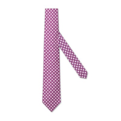 Silk Woven Necktie - Plum and White Gingham Check