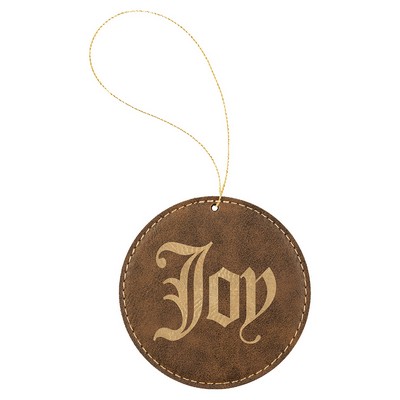 Rustic Brown & Gold Laserable Leatherette Round Ornament w/Gold String