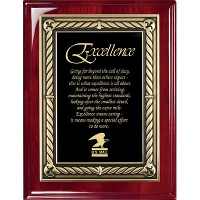 Rosewood Piano Finish Plaque, Black Plate w/Gold Embossed Border, 9"x12"