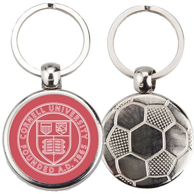 Sport Metal Printed Silver Tone Key Tags with Soccer Ball Impression