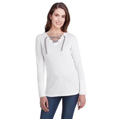 LAT Ladies' Long Sleeve Fine Jersey Lace-Up T-Shirt