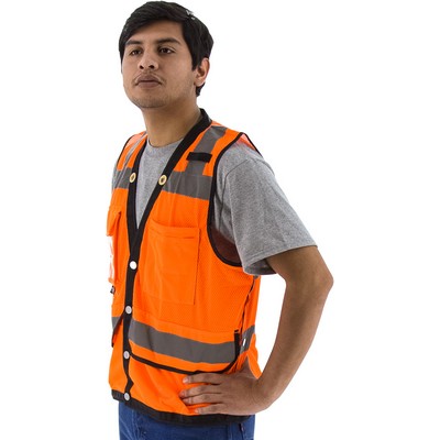 High Visibility Orange Heavy Duty Surveyor's Safety Vest, ANSI 2, Type R