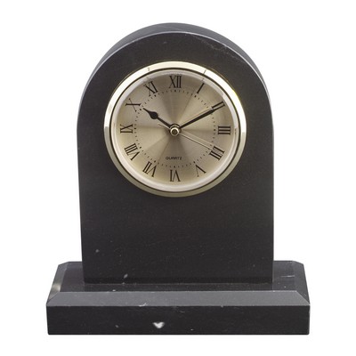 Large Jet Black Marble Tomb Clock with Base