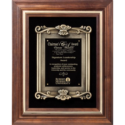 American Walnut Frame with Scroll Metal Casting Plaque 12 1/2 x 15 1/2"