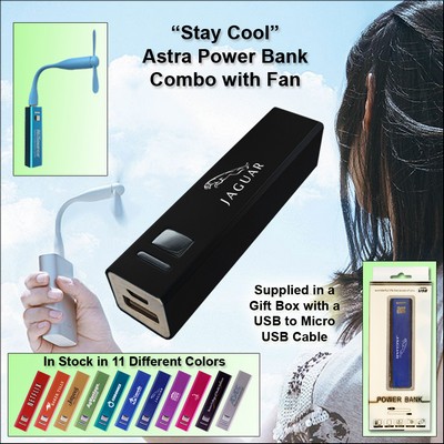 Black 2600 mAh Astra Power Bank Combo w/Fan