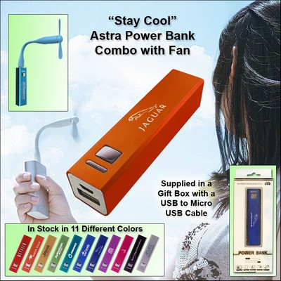 Orange 2600 mAh Astra Power Bank Combo w/Fan