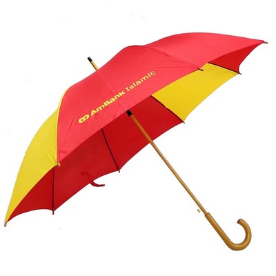 27inch Standard Pongee Fabric Umbrella,curved wooden handle,cap and rib tips