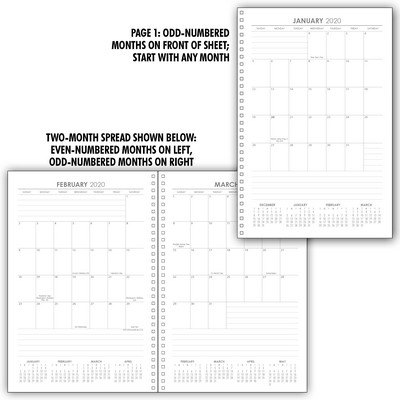 Planner Insert Set 2: 12 Month/6 Sheet Calendar Grid, Medium