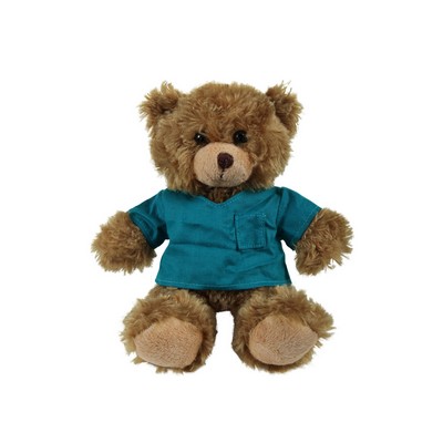 soft plush Mocha Curly Sitting Bear with Medical Scrub