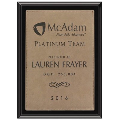 Black Economy Finish Plaque with Light Brown Lasered Leatherette Plate