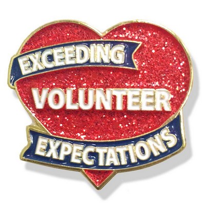 1" Volunteer Exceeding Expectations Sparkly Heart Lapel Pin