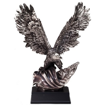 19" Silver Electroplated American Eagle Flag Trophy