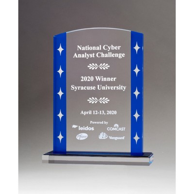 Clear Acrylic Award with Blue Edges and Silver Stars (6.5"x8.25"x1.3")