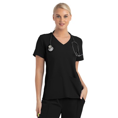 Maevn Matrix Impulse Women's Knit Panel Mock Wrap Scrub Top