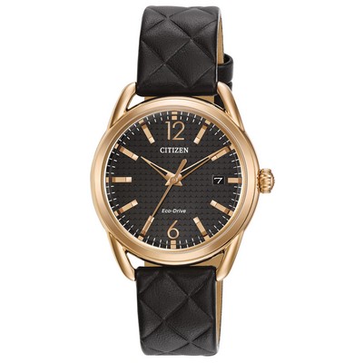 Citizen Ladies' LTR Eco-Drive Rose Gold-Tone Watch w/Black Dial & Black Strap