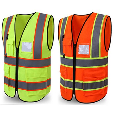 Safety Vest with Reflective Strips Pockets Zipper