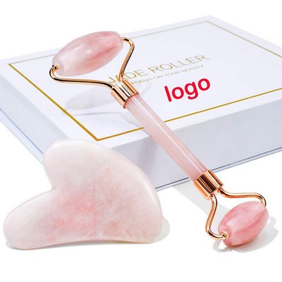 Face Roller & Gua Sha Set Jade Facial Roller Beauty Massage Tool Rose Quartz