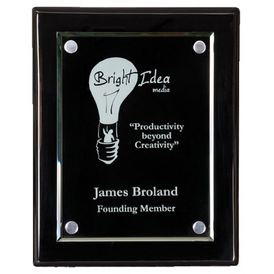 Black Piano Finish Floating Glass Plaque, 9 x 12"