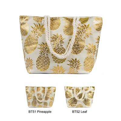 Canvas Gold Foil Tropical Tote Bag