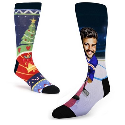 Mid calf crew 360 digital print socks w/ Full color logo, 168 Needles