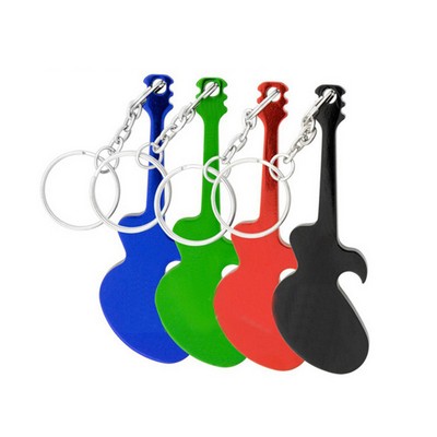 Aluminum Guitar Shaped Bottle Opener w/Keychain