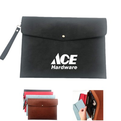 A4 PU Leather Envelope Documents File Portfolio with Removable Hand Strap