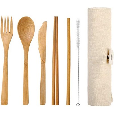 6 Pcs Bamboo Reusable Kitchen Utensils Cutlery Set