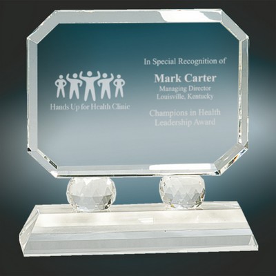 8" Rectangle Crystal on Clear Pedestal Base - Optic Crystal Award