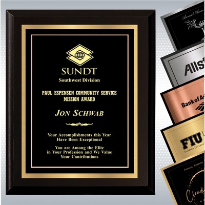 Black Matte Finish Wood Plaque w/ Double Engraved Plate (9" x 12")