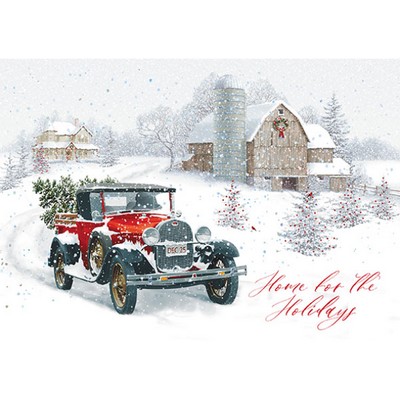 Classic Red Truck Bringing Home the Tree Greeting Card