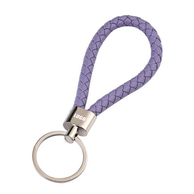 Plastic Buckle Weaved PU Leather Keychain