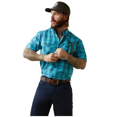 Men's Rebar® Made Tough DuraStretch™ Bachelor Button Plaid Short Sleeve Work Shirt