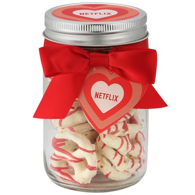 12 Oz. Mason Jar with Candy Confections - Valentine's Pretzels