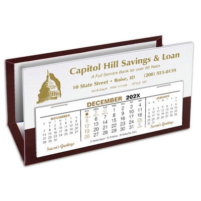 VIP Deskretary® Paper Holder Desk Calendar, White/Maroon Matte