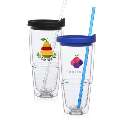 24 Oz. Acrylic Double Walled Tumbler w/Lid & Straw