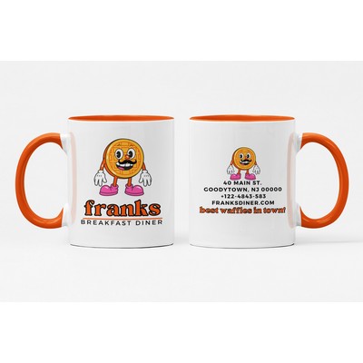 11 oz. White Ceramic Coffee Mug with Orange Colored Inside/Handle - Sublimation