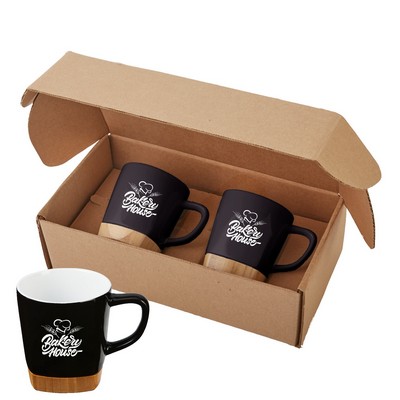 11 Oz. Ceramic Mugs w/Removable Bamboo Coaster Gift Set