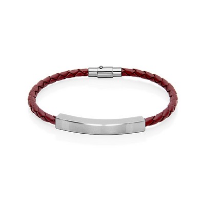 CJ Steelx Braided Leather ID Bracelet - Burgundy