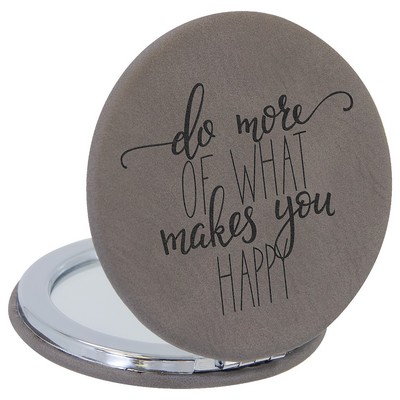 2 1/2" Gray Laserable Leatherette Compact Mirror